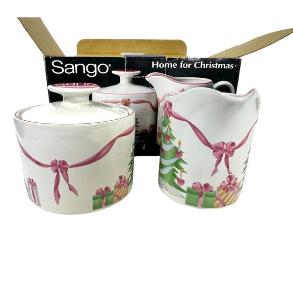 Sango Modern Design "Home for Christmas" #4829 Sugar and Creamer-NEW in Box! - Picture 4 of 5